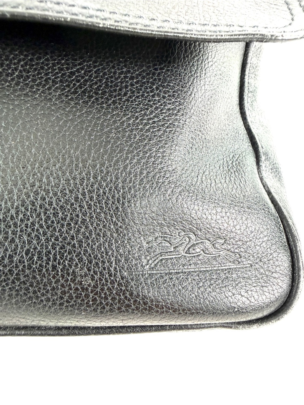 Longchamp Vintage Black Leather East West Medium Shoulder Bag Flap Buckle Rare - Picture 9 of 12